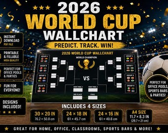 Väggkarta för VM 2026 | Förutsägelsetabell för fotbollsmatcher (digital nedladdning)