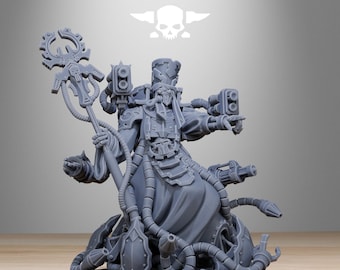 Miniatura de 28mm do Capelão Catador da StationForge. Miniatura para RPG em estilo ficção científica. Impressão em resina 16k.