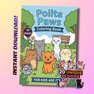 The Polite Paws Coloring Book - 20 Bold and Easy Pages Adorable Kittens & Cats - Kawaii Aesthetic - Digital Download PDF