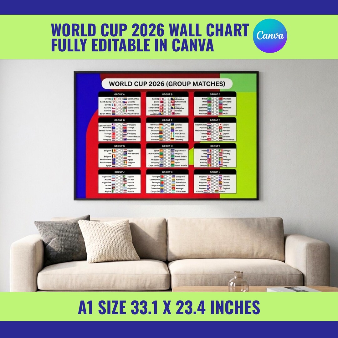 World Cup 2026 Schedule Wall Chart, Minimal Soccer Poster, Printable