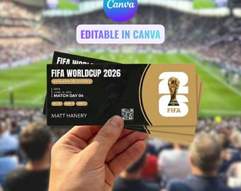 World Cup 2026 Ticket Template, Editable Matchday Voucher, Custom Soccer Game Ticket, Football PNG, Digital Download