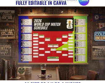 World Cup 2026 Schedule Wall Chart, Soccer Tournament Bracket Poster, Editable Knockout Tracker, Football Wall Planner, Canva Template