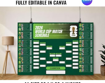 World Cup 2026 Schedule Wall Chart, Modern Football Poster, Printable Soccer Match Planner, Editable Canva Wall Template
