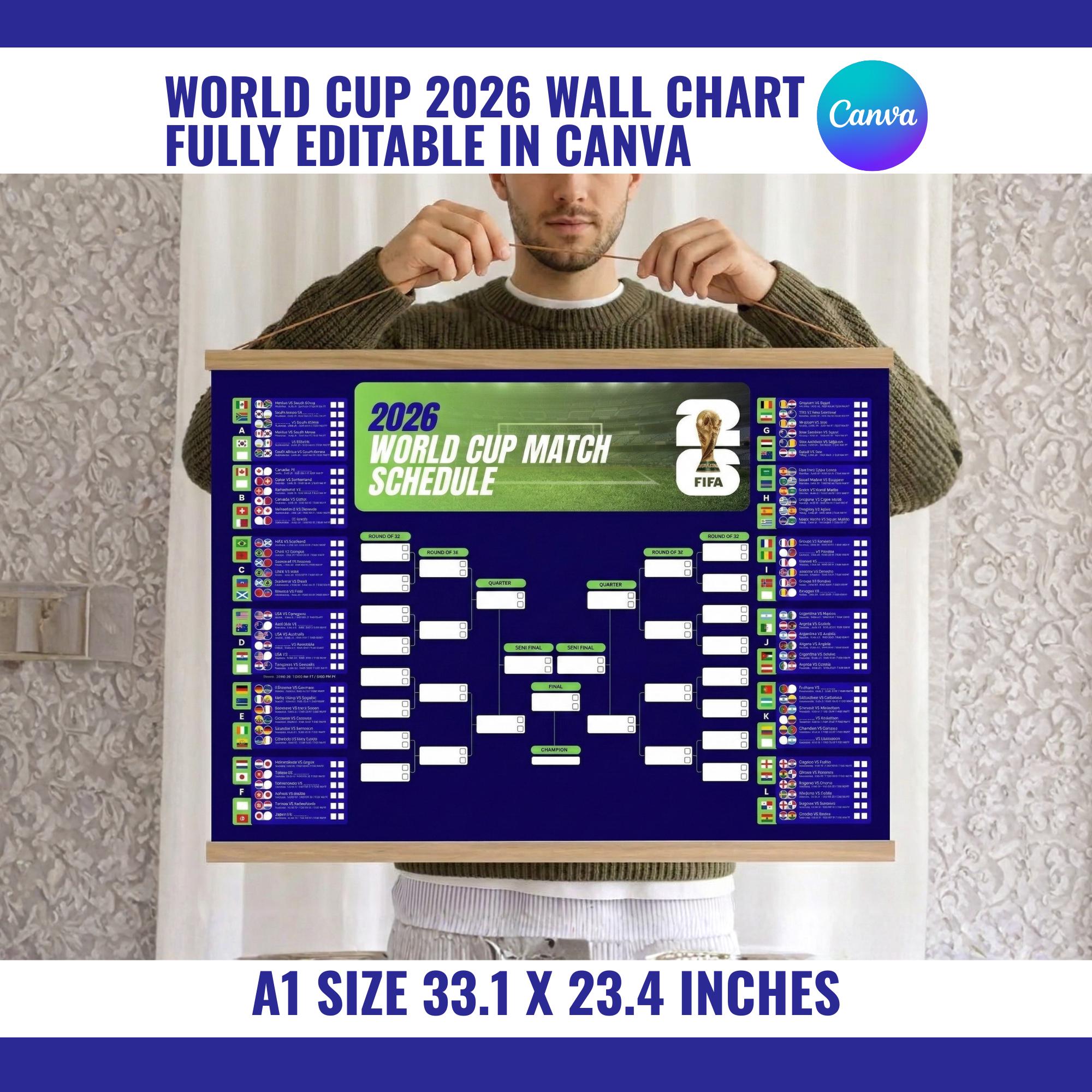 World Cup 2026 Schedule Wall Chart, Editable Match Schedule Poster