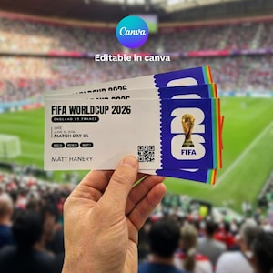 May include: A hand holding three FIFA World Cup 2026 tickets. The tickets are white with blue and rainbow accents. The text on the tickets reads "FIFA WORLDCUP 2026 ENGLAND VS FRANCE" and "JUNE 10 2036 MATCH DAY 04".