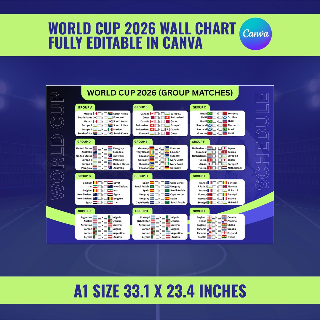 World Cup 2026 Schedule Wall Chart Template Printable Soccer Schedule 