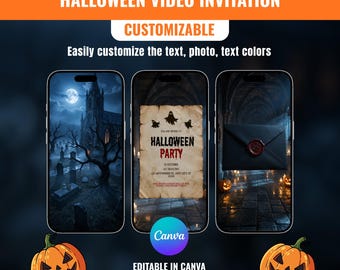 Halloween Party Video Invitation, Animated Canva Template, Scary Haunted House Invite, Editable Digital eCard, Gothic Horror Party Invite