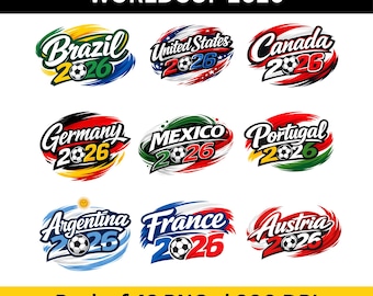 World Cup 2026 Countries PNG Bundle, Soccer National Teams Clipart, Football Country Designs, Flag Typography PNG, Digital Download