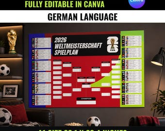 World Cup 2026 Schedule Wall Chart in German, Fußball Spielplan Poster, Printable Match Planner, Editable Canva Template