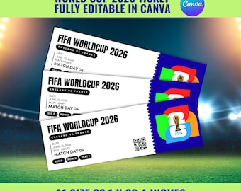 World Cup 2026 Ticket Template, Printable Soccer Ticket, Custom Football Match Ticket, Editable Sports Gift, Game Day Invitation