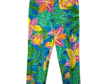 Lauren Ralph Lauren 14 Tropikalne kolorowe spodnie bawełniane ze stretchem, eleganckie, kurortowe