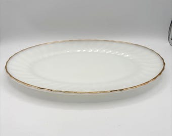 Talerz owalny do serwowania Anchor Hocking Milk Glass, złoty, pozłacany, USA, 13" wir