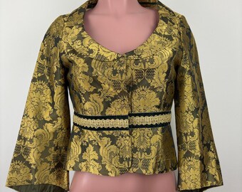 Chaqueta Queen Mary XS de Noa Noa, dorada, verde, estilo victoriano, maximalista, de mezcla de seda
