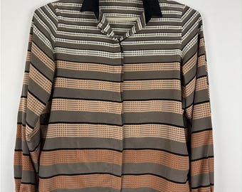 Bluzka Vintage Aquascutum z guzikami w paski w neutralnym kolorze, do biura, rozmiar 40/ US 8