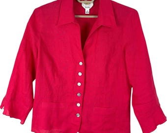 Kurtka Talbots Irish Linen Pink-Red Vintage 12 Ireland z falbanką na rękawach 3/4