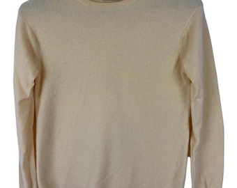 Sweter z kaszmiru z okrągłym dekoltem Lord & Taylor Butter Yellow 2-ply, pastelowy, w stylu preppy