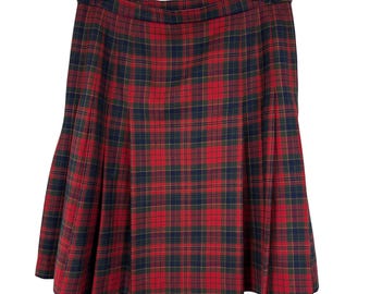 Pendleton Vintage 100% wool red plaid pleated skirt academia preppy 12