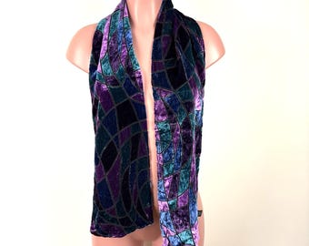 Cejon Accessories Velvet Scarf 8" x 58" Jewel Tone Purple Blue Green- Rayon/Silk