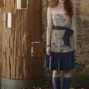 Vestido vintage sin tirantes con estampado floral de llamas de invierno Tabitha de Anthropologie, estilo Y2K Twee de los 2000. imagen 3