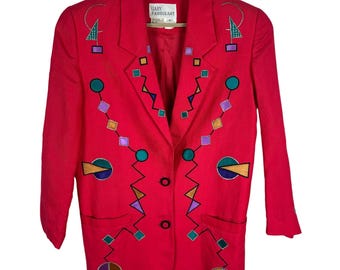 Gary Fabrikant Geometric Embroidered Blazer Jacke 1992 VINTAGE art to wear 90s