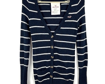 Vintage Y2K Hollister Striped Deep V Long Cardigan Sweater Medium angora