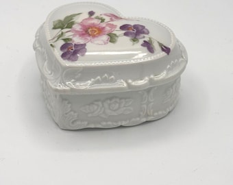 Liette International Porcelain Heart Floral, ręcznie malowana biżuteria, słoik na drobiazgi