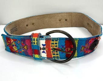 Cinturón de ante/bordado de Chico's, pequeño, ancho, estilo bohemio estilo suroeste, grueso