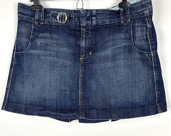 Spódnica dżinsowa Vintage Y2K Low Rise Micro Mini z plisowaną klamrą 32 bimbocore Paris