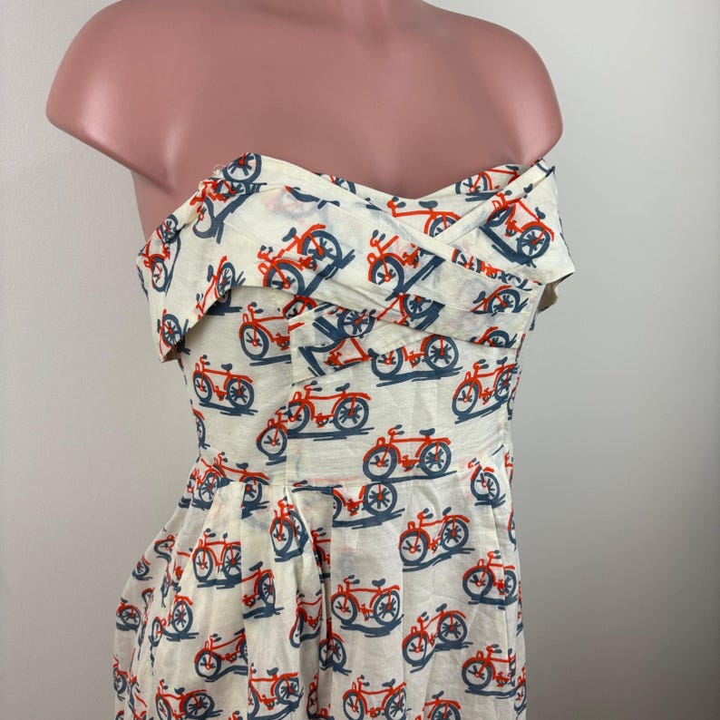 Anthropologie Postmark Strapless Bike Lane Dress Bicycle US 4 twee New Girl Jess image 5
