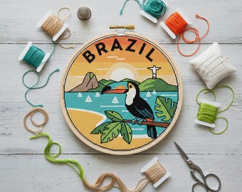Brazil Map Cross Stitch Pattern | Travel Embroidery Design (PDF Pattern)