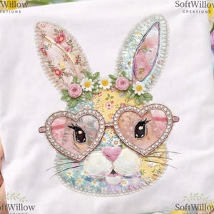 Bloemen patchwork paashaas, png | Paassublimatieontwerpen | Grafisch lenteshirt | Digitale download