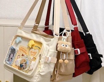 Ita Bag Messenger Crossbody Shoulder, Clear Window Pins Display, Kawaii Anime Harajuku, Collector Gift