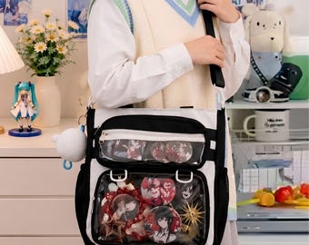 Ita Bag Crossbody Shoulder Tote Bag, Clear Window Pin Display, Kawaii Anime Handbag