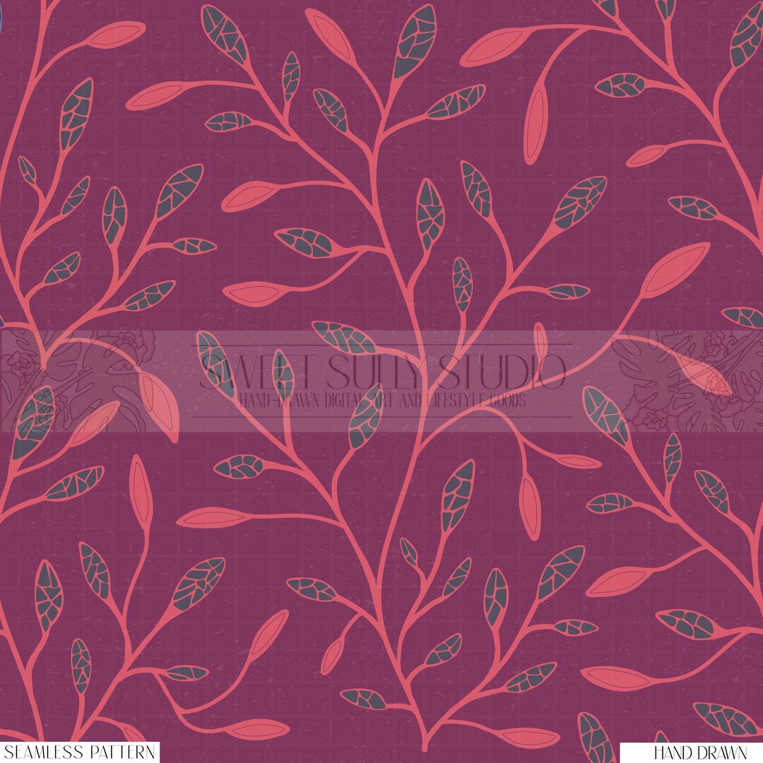 Tendril Spring Pattern Wild Tendril Seamless Pattern | Bold Magenta Floral | Botanical Art ...