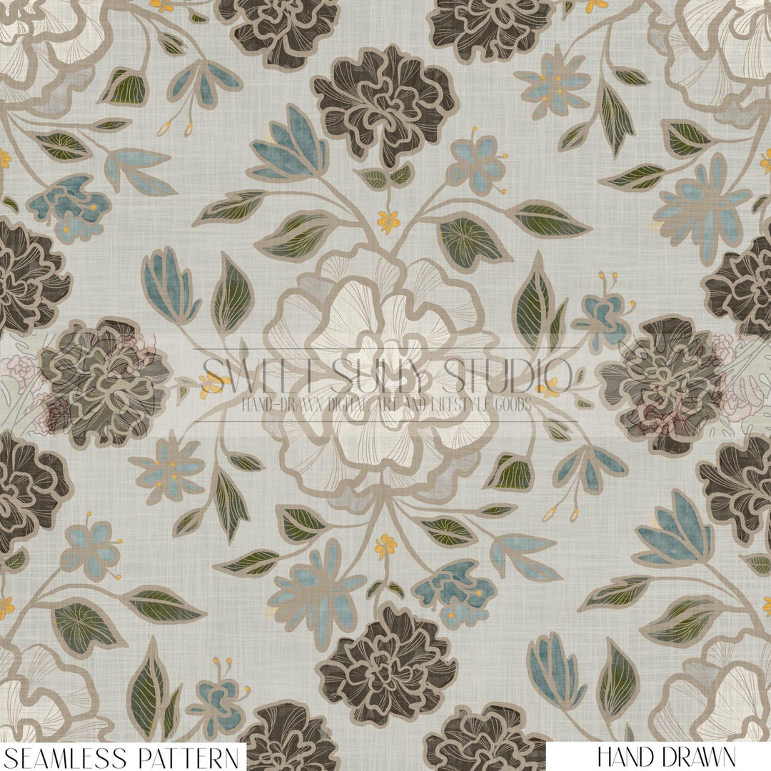 Alabaster Bloom Seamless Pattern |hand Drawn PNG | Digital Download ...