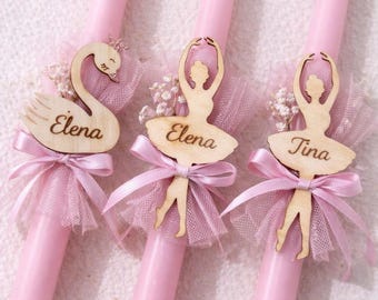 Handgebrannte Lambatha Lambada Osterkerze Orthodox Kerze Stabkerze Palm Candle personalisiert Schwan Ballerina Mädchen Rosa