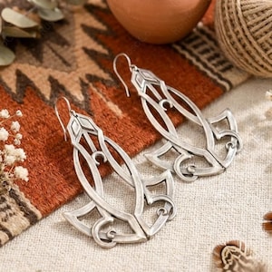 Art Nouveau Silver Earrings, Bohemian Statement Jewelry, Artistic Tribal Earrings || 2+ FREE SHIP [FREE2SHIP]