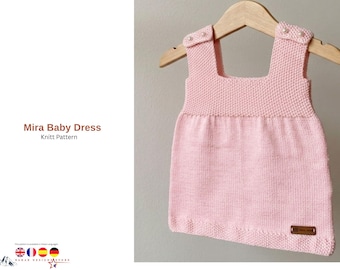 Patrón de tejido para vestido de bebé Mira – Patrón fácil para vestido de bebé en PDF – Estilo sin costuras – Vestido para niña – Patrón de regalo hecho a mano – Vestido para bebé niña