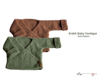 Modèle de tricot de cardigan pour bébé Erdek - PDF de pull pour bébé facile au point mousse - Cardigan boutonné pour bébé de 6 à 24 mois