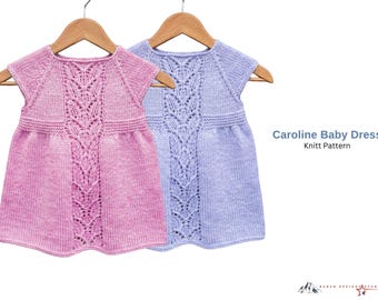 Patrón de tejido para vestido de bebé Caroline – Vestido de bebé de encaje en PDF – Conjunto de bebé tejido de arriba hacia abajo – Patrón de vestido para recién nacido – Descarga instantánea – Vestido de bebé