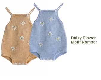 Daisy Flower Motif Romper – Baby Romper Knitting Pattern PDF – Newborn to 12 Months- Baby Girl Romper easy to make - Little Prenses Gift