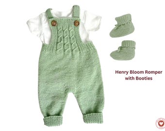 Henry Bloom Romper with Booties-Baby shower and Birthday gift – Baby Knitting Pattern PDF – Newborn Outfit- Baby Romper and Booties Gift