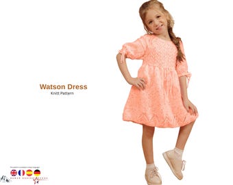 Modèle de tricot de robe Watson PDF - Robe raglan pour bébés et filles - Modèle de robe en tricot texturé - Tricots à manches longues - Cadeau de robe pour petite fille