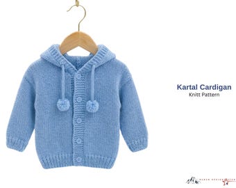 Modello per cardigan Kartal a maglia – Maglione con cappuccio per neonato in PDF – Giacca a maglia senza cuciture per neonato – Modello per cardigan con cappuccio – Felpa con cappuccio per neonato a maglia