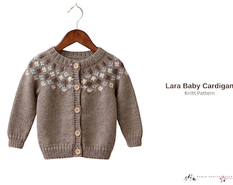 Lara Baby Cardigan – Knitting Pattern PDF – Baby Raglan Sweater – Nordic Yoke Design – Seamless Baby Cardigan- Baby Cardigan Gift Pattern