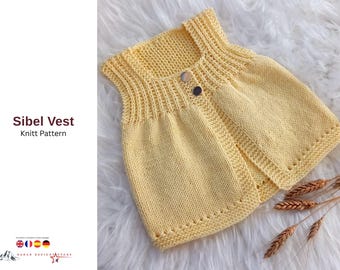 Breipatroon babyvest Sibel – Gebreid vest met geborduurde bloem pdf – babyvest mouwloos – 1 jaar maat breipatroon- babyvest gebreid