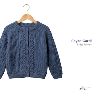 Feyzo Cardigan Knitting Pattern – Textured Cable Baby Sweater – Classic Children Knit Cardigan PDF