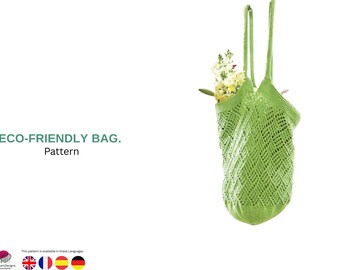 Modello PDF per borsa da mercato ecologica, borsa per la spesa riutilizzabile, borsa a rete per frutta e verdura, borsa per la spesa del mercato contadino.