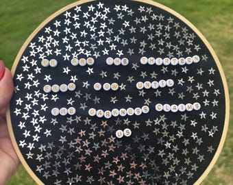Chaos Embroidery Hoop: Throne of Glass Quote, Star Sequin Art, Felt Backed 8" embroidery hoop.
