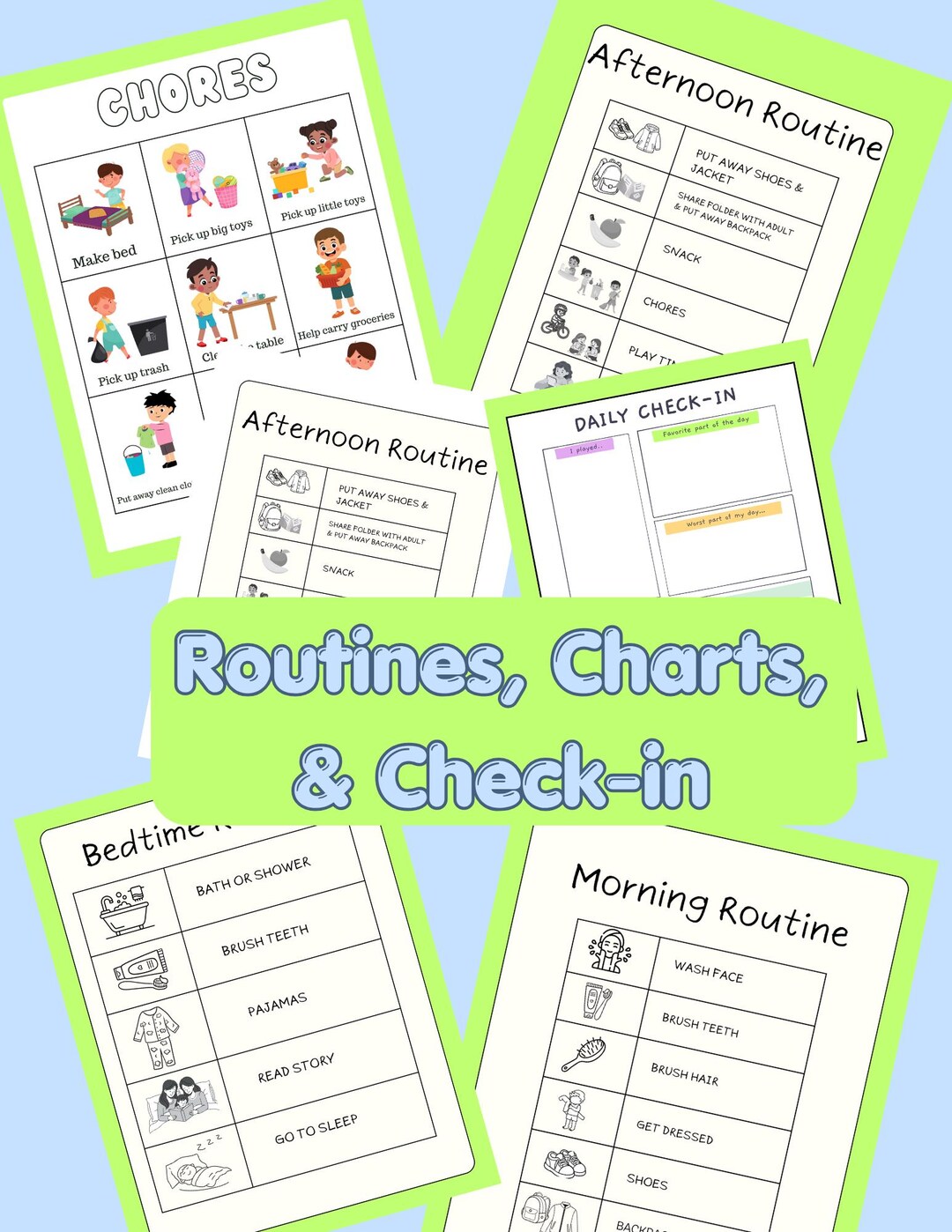 Kids Daily Routine Charts & Check-in Printable - Etsy